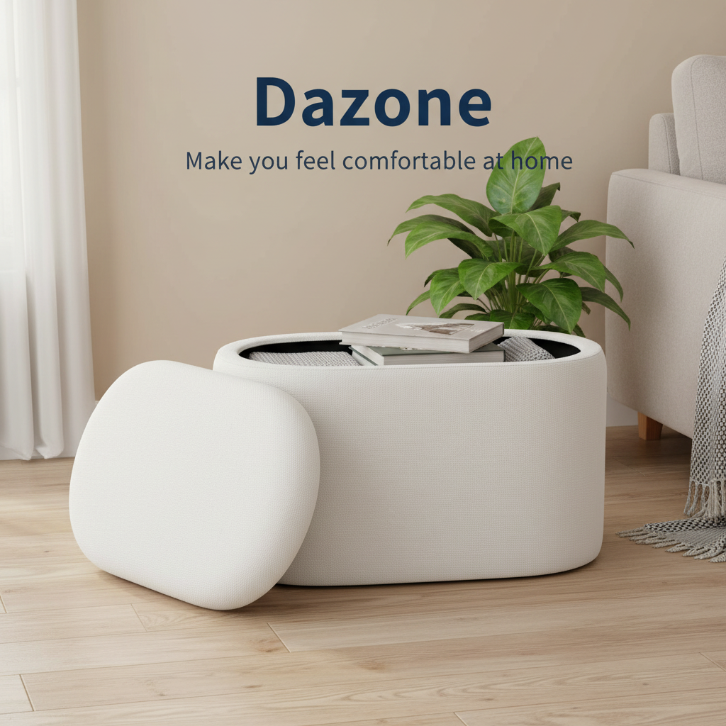 Oval Storage Ottoman Bench Foot Rest Stool for Bedroom Entryway Living Room US