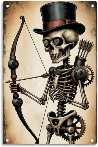 Steampunk Skeleton Tin Metal Signs Home Décor, Vintage Steampunk Archer print Su
