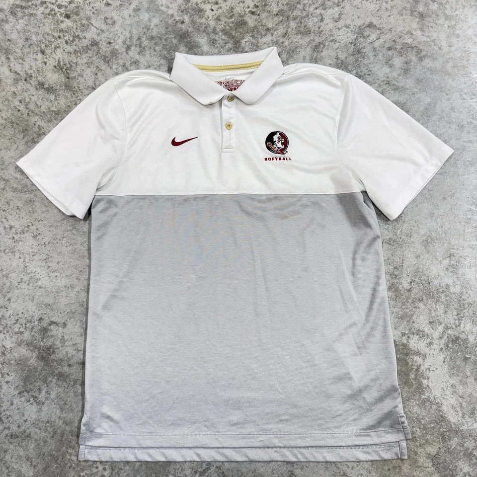 Camisa Polo Florida State Seminoles Para Hombres Blanca Gris NCAA Softbol Nike Entrenadores Foto 2 de 4