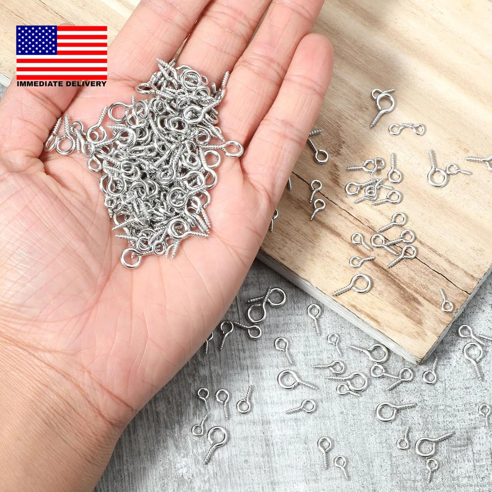 300 piezas pasadores de ojo de tornillo 3 tamaños pequeños tornillo roscado pasador de ojo ganchos mini acero inoxidable Foto 4 de 4