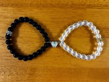 Cute Set of Two Beaded Bracelets for Couples with Magnetic Heart Connector