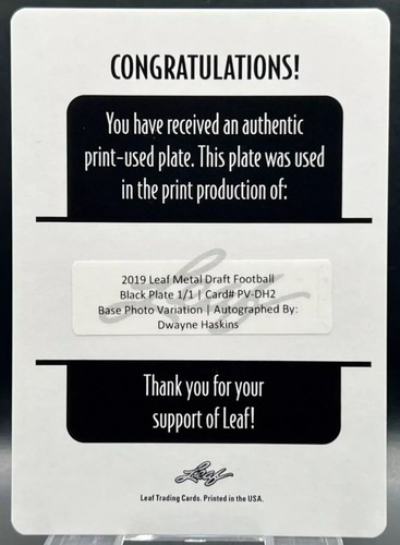 2019 Metal Draft Dwayne Haskins 1/1 NM+ Ohio State Auto RC Black Print Plate - Picture 2 of 2