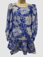 $365 Loveshackfancy Women's Blue Ruffled Hem Teyana Floral Mini Dress Size 4