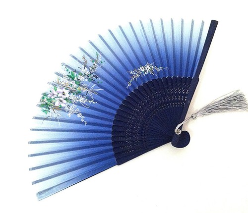 Chinese Bamboo Folding Handfan Hand Fan in Wisteria Flower Design - Picture 3 of 4