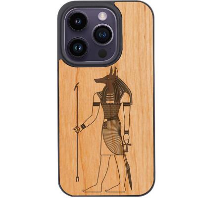 Anubis For iPhone 15 Pro Plus 14 13 12 Wood Shockproof Phone Magsafe Case Cover