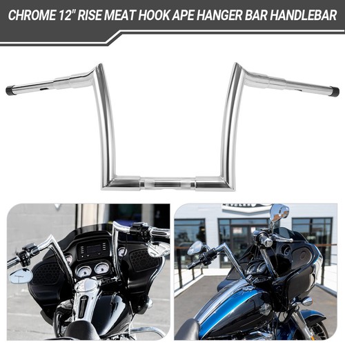 Chrome 12" Rise Meathook Bars Ape Hangers For Harley Road Glide 2015-2023
