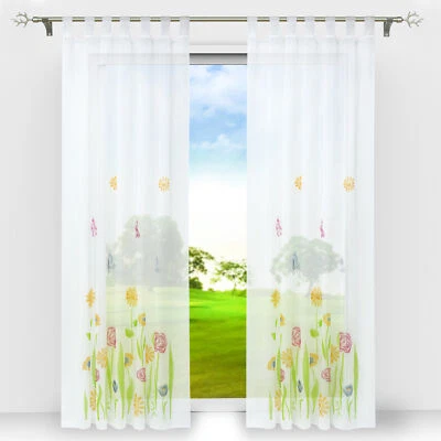 Gardinen Vorhang Dekogardinen Weiß Schals Blumen Transparente Stores Wohnzimmer - Bild 1 von 4