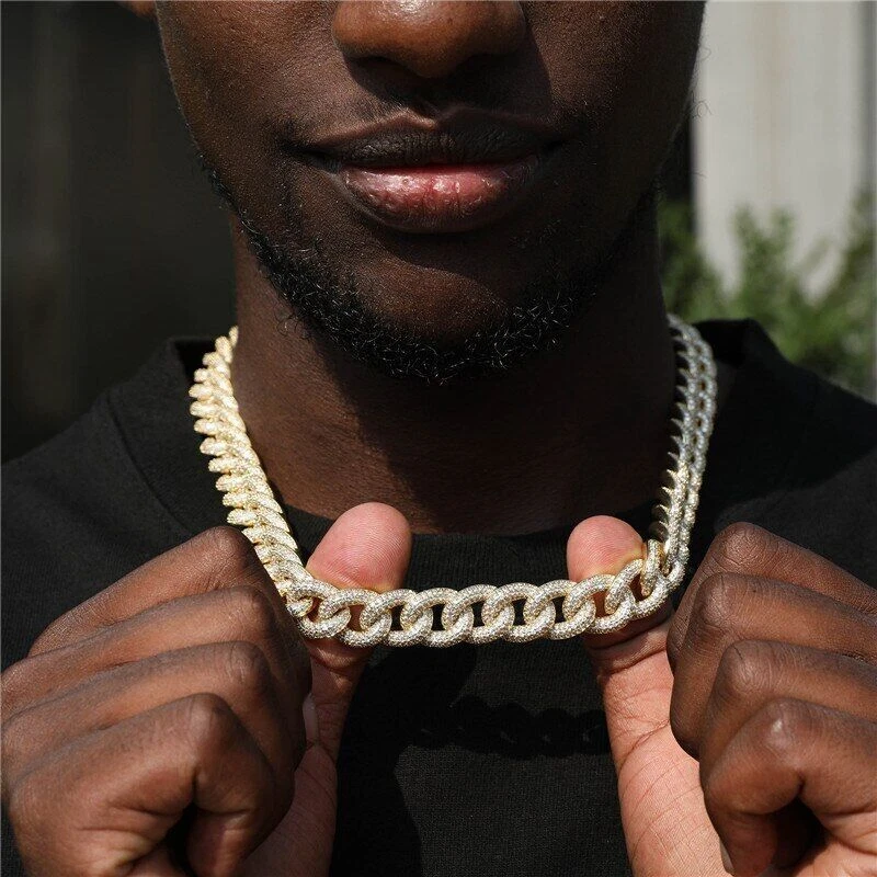 12MM Hop Hip Ice Out 3AAA CZ Heavy Cuban Link Chain Necklace