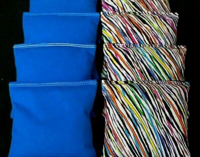 COLORFUL ANIMAL STRIPES made with cotton fabric 8 Cornhole Bean Bags ACA Reg.