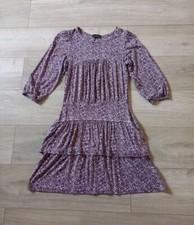 Warehouse Pink Abstract Print Layered Dress Frilled Boho Retro Stretch UK10