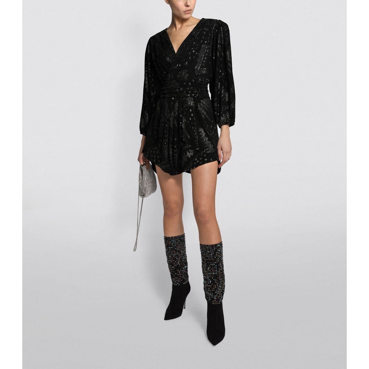 ISABEL MARANT Vienna Embellished Crepe Mini Dress Black Size