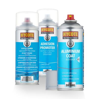 Hycote Spray Paint Aluminium Coat 400ml + Adhesion Promoter + Etch Primer Kit
