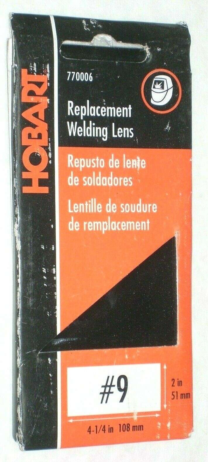 Hobart 770006 Welding Helmet Replacement Lens 2 x 4 1/4 Tempered Glass Shade 9  