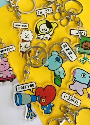 BT21 Flat Acrylic Keychain Chimmy Tata Cooky RJ Kooky  BTS Collection