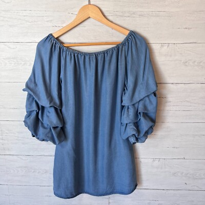 Zara Dress Womens Size XS The Butterfly Dress Off the Shoulder Chambray Mini