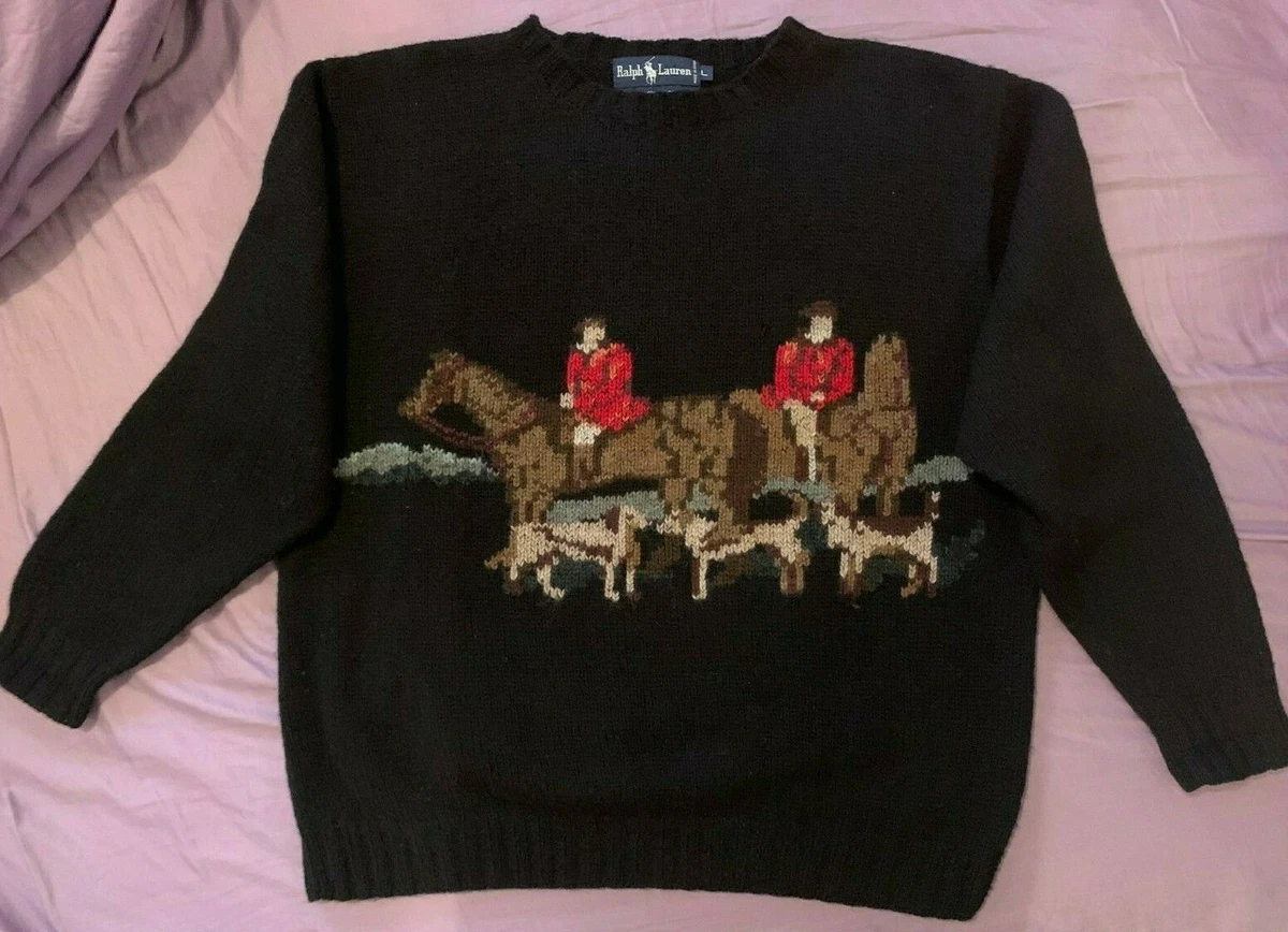 RARE Polo Ralph Lauren Aztec Equestrian Hunt Hand Knit Dog Horse Sweater |  eBay