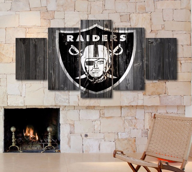 Large Five Piece Oakland Raiders Logo Canvas HD Print Wall Art Home