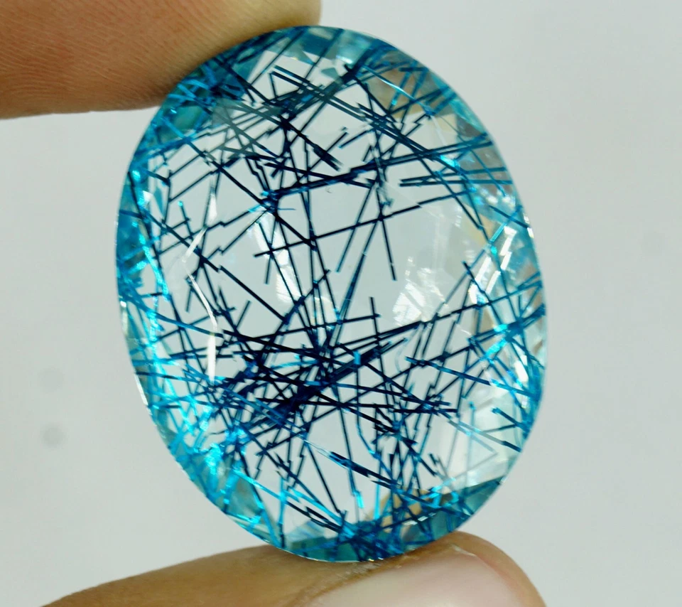 EGL Certified 79.20 Ct Oval Shape Blue Nailing Rutilated Quartz Loose Gemstone  - Image 3 of 4