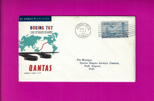 QANTAS BOEING 707 FIRST JET FLIGHT HONOLULU TO FIJI FDC 1 AUG 1959 - Picture 1 of 1