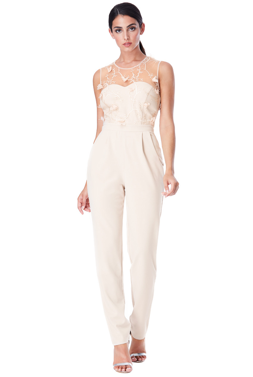 Embroidered Sleeveless Full Jumpsuit