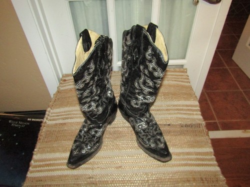 Corral Boots Women 8 M Black Leather Western Inlay Crystals Rhinestone A1192 - Picture 2 of 10