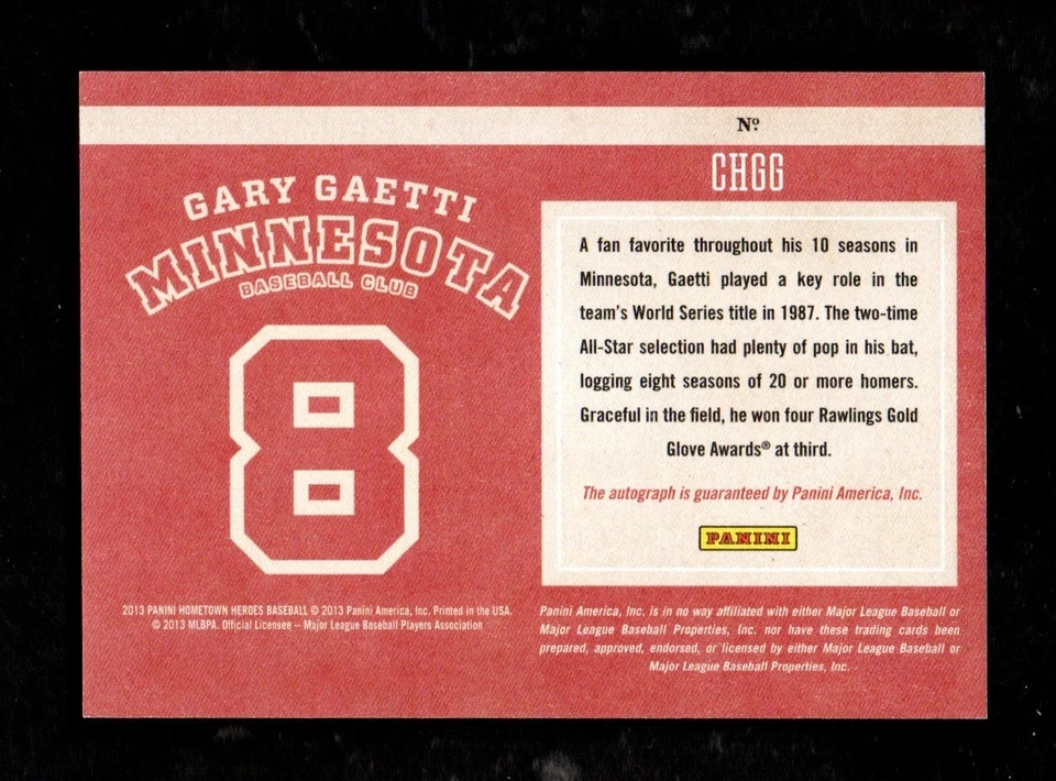 2013 Panini Hometown Heroes GARY GAETTI Minnesota Twins Autograph Foto 2 de 2