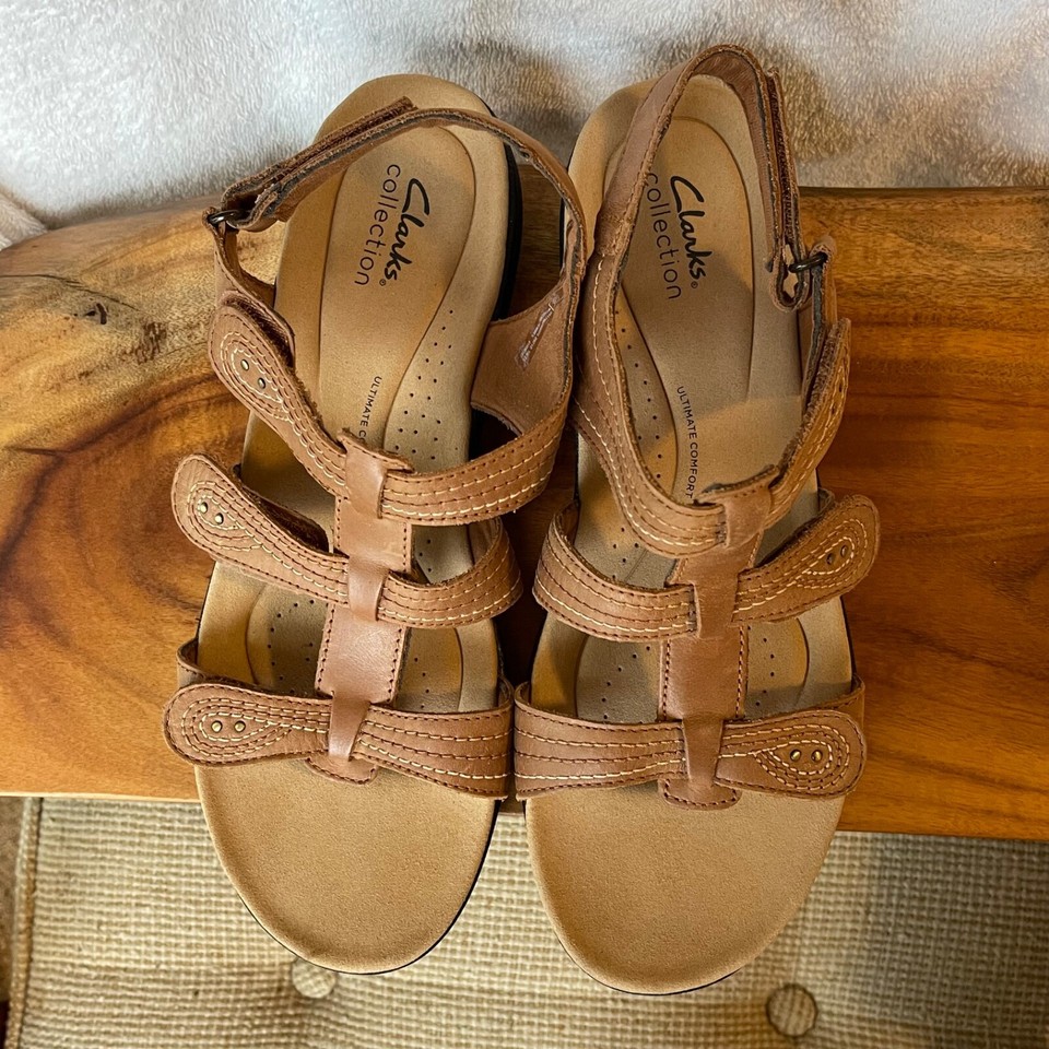 Clarks Collection Laurieann Vine Sandals Women’s Size 9.5 Wide Dark Tan