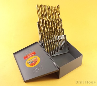 29 Pc Drill Bit Set Index Titanium Ti-22 Twist Drill Hog   Lifetime Warranty