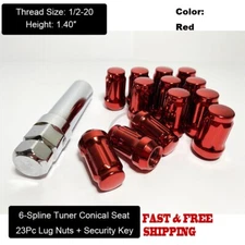 23 Red Spline Lug Nuts 1/2-20 For Jeep Wrangler JK YJ TJ KK MJ + Security Key