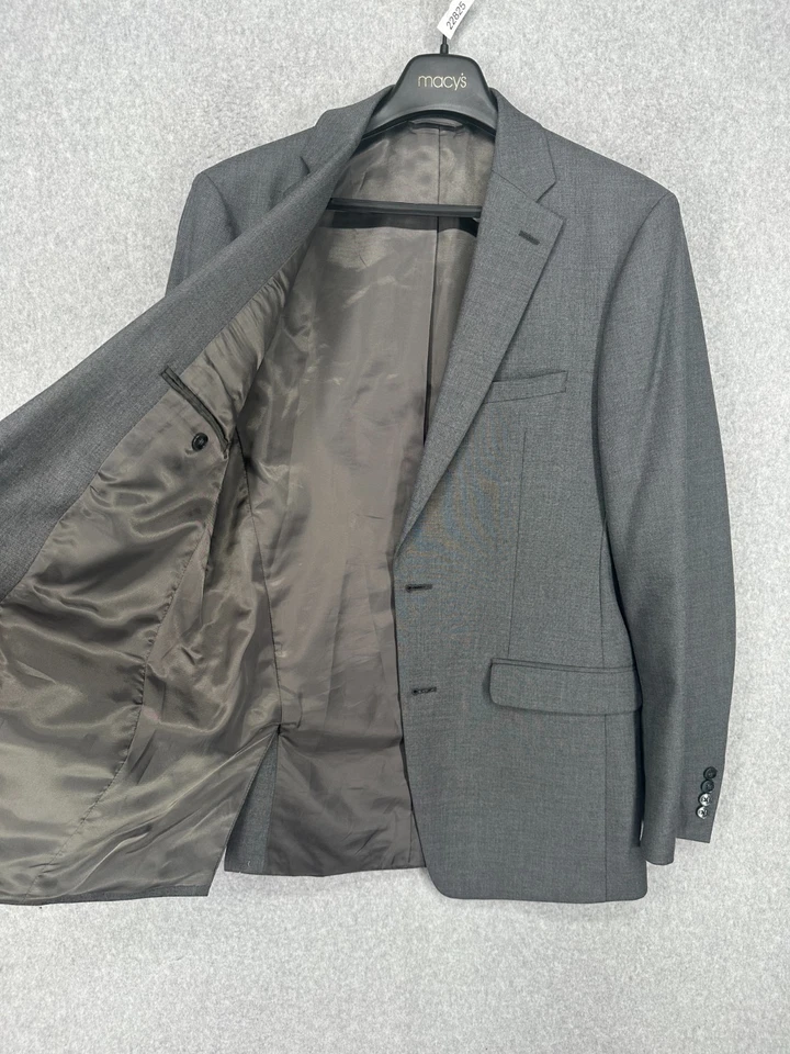 VAN HEUSEN Suit Jacket Size 40L 33x33 Dark Gray Flex Plain Slim Fit 2-Pc - Image 2 of 4
