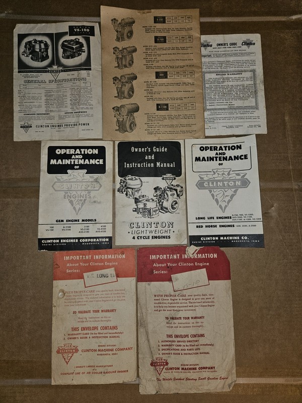 Original Lot 3 Clinton Engines Red Horse Gem  Operation Manuals & other