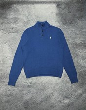 Polo Ralph Lauren Pony Logo Mockneck Knit Blue Button Pullover Sweater Mens M