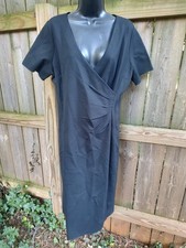 Lands End Ponte Wrap Black Stretch Dress NWT $75 Size 14
