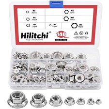 140-Pcs M3 M4 M5 M6 M8 M10 M12 Hex Flange Nuts Assortment Kit - 304 Stainless...