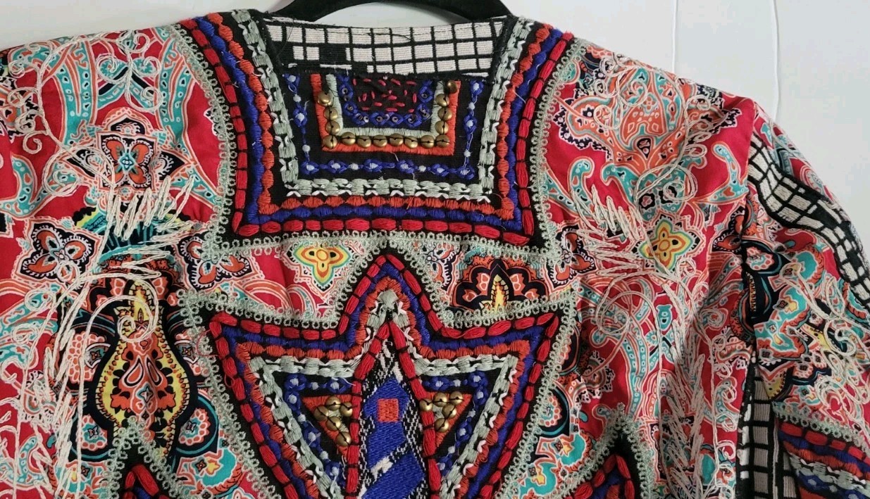 ZARA Beaded Patchwork Jacket Embroidered Indie Ar… - image 9