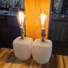 “Vintage Milk Glass Table Lamps Pair Mid Century Swirl Matching Set”