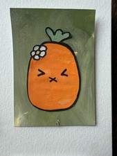 ACEO Original Signed KiraJoy Mini Acrylic Cute Cartoon Kawaii Carrot Flower Art