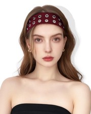 Grommet Headband for , Burgundy 23cm Hollow Out Elastic Hair Band, Eyelets Pu...