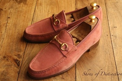 Vintage Gucci Rosa Wildleder Messing Pferd Gebiss Schuhe Halbschuhe Herren UK 9,5 US 10,5