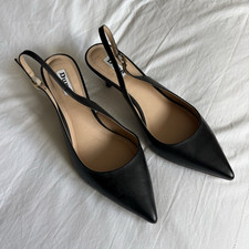 Dune Black Leather Pointed Toe Slingback Kitten