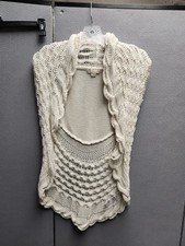 Y2K Cream Crochet Open Knit Vest, Small Made by XXI