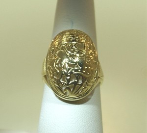 Authentic MING'S 14K YELLOW GOLD-PLATED 925 SILVER PIERCED DRAGON LONG-SET OVAL RING 7.5