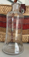 Vintage Etched Glass Wine Carafe/Decanter 8 1/2" Tall  No Stopper