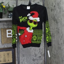 the Grinch Unisex Long Sleeve Knit Ugly Christmas Sweater Black Multi M