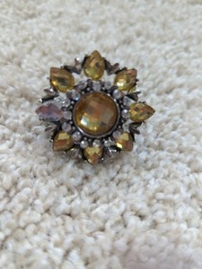 Gold Flower Rhinestone Stretch Ring