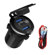 Universal 3-Ports QC3.0+PD USB Car Fast Charger Adapter LED Socket Power Outlet