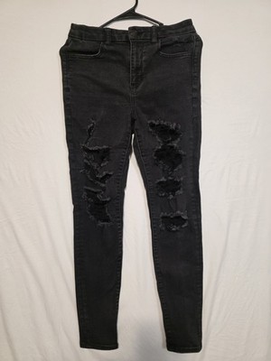 American Eagle NEXT Level Stretch Faded Black Skinny Distressed Jeans size 28x26
