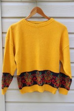 Vintage Generra Geometric Knit Sweater / Medium/ Yellow Patterned