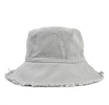 Frayed Unisex Sun Hats, Fashion Beach Bucket Hat for Men One Size Grey