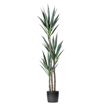 Vickerman 60'' Artificial Green Yucca Tree in Black Planters Pot.